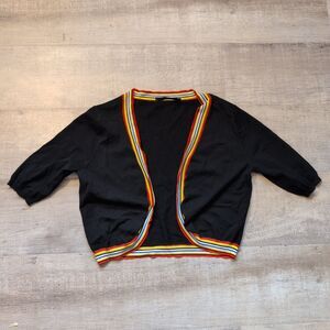 Vtg Episode Cropped Cardigan Black Rainbow Rim Women’s Large L